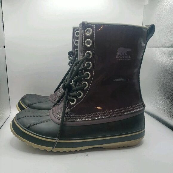 Sorel Dahlia NL1559-207 Patent Leather Waterproof Purple Boots Women Sz US 7 - Picture 1 of 8